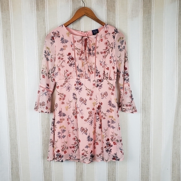 Disney Beauty and the Beast Mini Dress Pink Floral Size Extra Small - Picture 1 of 12